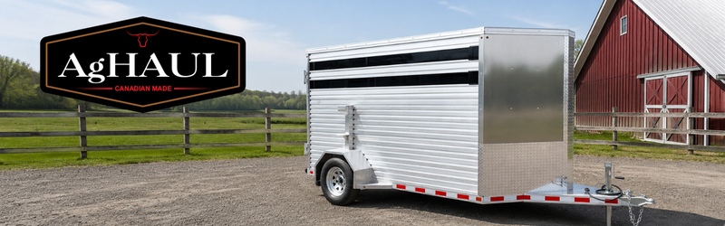 How AgHaul Livestock Trailer Layouts Improve Animal Safety - McFarlane Trailer Sales A livestock trailer does more than move animals from one location to another. Its layout affects how easily livestock can load, balance, breathe and remain separated during the trip. Animals constantly adjust their footing as a trailer accelerates, turns and brakes. If the trailer is overcrowded, poorly ventilated or difficult to load, the risk of stress, falls, and injuries can increase. That is why trailer layout should be considered alongside towing capacity, durability and price. AgHaul livestock trailers are built in Ontario for Canadian farms, rural roads and demanding hauling conditions. When choosing a trailer, farmers and commercial operators should look closely at five key areas: trailer size, ventilation, divider gates, flooring and loading access. Choose the Right Trailer Size for the Load The right trailer size depends on more than the number of animals being transported. Their species, size, weight, physical condition and familiarity with one another can all affect how much room they require. Overloading limits the animals’ ability to brace themselves and can increase crowding, trampling and heat buildup. However, placing a small load in a large open trailer can also create problems. Too much unused space may allow animals to slide or be thrown off balance during sudden turns and stops. Before choosing a trailer, consider: The livestock species you haul most often The average and maximum size of your loads Whether you regularly transport calves or mature animals How often you move mixed groups The length and condition of your usual routes Seasonal weather and ventilation needs Divider gates can help reduce open space when carrying smaller loads, but the trailer should still be properly sized for the work your operation handles most often. There is no single capacity figure that applies to every trailer or every herd. Loading decisions should account for the animals, trailer dimensions, weather and journey conditions. Ventilation Helps Control Heat and Moisture Several animals in a confined space can quickly produce heat, moisture and stale air. Proper ventilation helps remove that buildup while providing a more comfortable environment during transport. AgHaul livestock trailers use an open-sided design to support passive airflow. Depending on the model and configuration, adjustable closures can provide additional protection during cold or wet weather. Ventilation needs will vary by season and species. Pigs are particularly sensitive to heat and may require greater airflow during warm weather. Cattle with heavier winter coats may need more protection from wind during cold-weather transportation. Young, compromised or recently handled animals may also require additional care. Drivers should check conditions inside the trailer during stops and adjust available ventilation when temperatures change. Openings should provide airflow without exposing animals to excessive wind, rain, snow or road debris. Canadian guidance also recommends taking additional precautions during extreme weather. Cold-weather measures may include adjusting loading density, using suitable bedding or insulation and increasing protection from the elements. (Canadian Food Inspection Agency) Divider Gates Provide Better Load Control Divider gates allow the trailer interior to be divided into smaller sections. This helps control animal movement and makes the trailer more adaptable for different loads. A well-planned divider system can help: Keep large and small animals separated Prevent mature animals from crowding calves or smaller livestock Separate unfamiliar or incompatible groups Isolate an animal that becomes aggressive or distressed Reduce excessive open space around a partial load Control movement during loading and unloading Articulating or adjustable divider gates provide additional flexibility. The operator can change the compartment sizes based on the animals being moved that day rather than working with one fixed interior layout. Dividers must also be strong enough for the size and weight of the livestock. Gates, hinges and latches should be inspected regularly for loose hardware, damage or wear. A divider is only useful when it remains secure under pressure. Non-Slip Flooring Supports Stable Footing Livestock need dependable traction throughout the trip. Smooth, worn or contaminated flooring can become slippery, especially when moisture, mud, manure or bedding accumulates. AgHaul models available through McFarlane Trailer Sales may include heavy-duty extruded aluminum flooring. Aluminum provides a durable base that resists rot and is well suited to regular farm use. Floor traction can be improved further with properly fitted rubber mats or other livestock-appropriate surfaces. Bedding may also be used where suitable for the species, temperature and journey. Regardless of the floor material, it should be: Structurally sound Easy to inspect Suitable for the animals being transported Free from sharp edges or damaged sections Maintained to provide reliable traction Cleaned regularly to control buildup and corrosion Operators should inspect the floor before loading. Check for loose mats, worn surfaces, protruding fasteners and soft or damaged areas. Good flooring will not replace careful driving, but it gives animals a more secure surface on which to balance. Loading Access Can Reduce Stress and Delays Many transportation problems begin before the trailer starts moving. A narrow, steep, unstable or poorly positioned entrance can cause animals to stop, turn back or crowd together. Good loading access creates a clear and controlled path into the trailer. Depending on the AgHaul model, useful access features may include rear swing doors, calf gate sliders and side-access doors. These features can give handlers more control over different animals and loading situations. Rear swing doors Wide rear access can make it easier to move groups into and out of the trailer. Secure slam latches allow the door to be closed promptly once loading is complete. Sliding calf gates A sliding calf gate provides a smaller, more controlled opening for calves, lambs or other smaller livestock. It can help prevent several animals from pushing through the doorway at once. Side-access doors A side door gives handlers another way to access the trailer without opening the full rear entrance. It may also help when checking compartments or managing animals during loading. Loading areas should be well lit and free of avoidable distractions. Sudden shadows, loose equipment, loud noises and unstable footing can cause animals to hesitate. A calm, direct loading process is safer for the livestock and the people handling them. Match the Layout to Your Operation The best livestock trailer is not necessarily the largest model or the one with the longest feature list. It is the trailer that fits the work your farm or business performs regularly. Start with the animals you transport most often. A cow-calf operation may place a high priority on divider flexibility and calf access. A hog operation may focus more heavily on airflow and temperature management. Commercial haulers may need a layout that can be adjusted for several species and load sizes. Consider the following questions: What species do you haul? What is the largest load you move regularly? Do you transport mixed groups? How far do you normally travel? Will the trailer be used throughout the winter? Do you frequently load at different barns, yards or sale facilities? How much flexibility will you need from the divider system? What trailer width and height will your animals require? The answers will help determine the right trailer length, width, floor, gate configuration and access points. Livestock Transportation in Ontario Ontario operators deal with humid summers, freezing winters, gravel concessions, muddy yards and long distances between farms, sale barns and processing facilities. A livestock trailer must be able to handle those conditions without becoming difficult to use or maintain. Weather protection and ventilation should be adjusted throughout the year. Flooring and gates should be checked frequently, particularly after winter exposure to moisture, salt and road debris. Transporters must also understand the humane transportation requirements that apply to their operation. Part XII of Canada’s Health of Animals Regulations covers animals transported into, within and out of Canada. Anyone involved in loading, unloading or transporting livestock is responsible for assessing whether animals are fit for the intended trip. Unfit animals must not be transported, while compromised animals may only be moved under the special conditions permitted by the regulations. The trailer is one part of that responsibility. Animal condition, weather, trip planning, loading density, handling and driving practices also affect transportation safety. Frequently Asked Questions How do I choose the right size livestock trailer? Base the decision on the species, weight and number of animals you normally transport. Also consider whether you haul mixed groups, how long your trips are and how much compartment flexibility you need. McFarlane Trailer Sales can help compare available trailer sizes and payload capacities. Can different livestock species travel in the same trailer? They may be transported in the same trailer when they can be safely separated and all applicable animal-transport requirements are followed. Strong divider gates can help keep animals of different sizes, species or temperaments apart. What flooring is best for a livestock trailer? The floor should be strong, durable and capable of providing secure footing. Heavy-duty extruded aluminum is a durable option, while rubber mats or suitable bedding may provide additional traction and comfort. The entire floor system should be inspected and cleaned regularly. How often should trailer ventilation be checked? Check ventilation before loading and during stops. Conditions may change significantly between a cool morning and a hot afternoon. Ventilation should also be adjusted for the species, the number of animals, and the current weather. Can one livestock trailer handle both cattle and pigs? Many trailers can accommodate more than one species when properly configured. Pigs generally require careful management of heat and ventilation, while mature cattle require flooring, gates, and dividers suited to their weight and strength. What should I inspect before loading livestock? Inspect the tires, wheels, hitch, lights, brakes, floor, gates, latches, ventilation openings and interior surfaces. Remove sharp objects and confirm that all doors and dividers operate securely before animals enter the trailer. Find an AgHaul Livestock Trailer at McFarlane Trailer Sales Trailer layout directly affects how livestock load, balance and travel. Proper sizing limits crowding and excessive movement. Ventilation helps manage heat and moisture. Divider gates provide better load control, while secure flooring and practical access points support safer handling. AgHaul builds aluminum livestock trailers for demanding Canadian farm and commercial applications. Available models offer practical configurations for cattle, calves, sheep, goats, pigs and other livestock. McFarlane Trailer Sales in New Hamburg can help you compare AgHaul trailer sizes, payloads, flooring, doors and gate configurations. Our team understands Ontario farms, rural road conditions and the demands placed on livestock equipment. Contact McFarlane Trailer Sales to explore available AgHaul livestock trailers and find a layout that fits your operation.